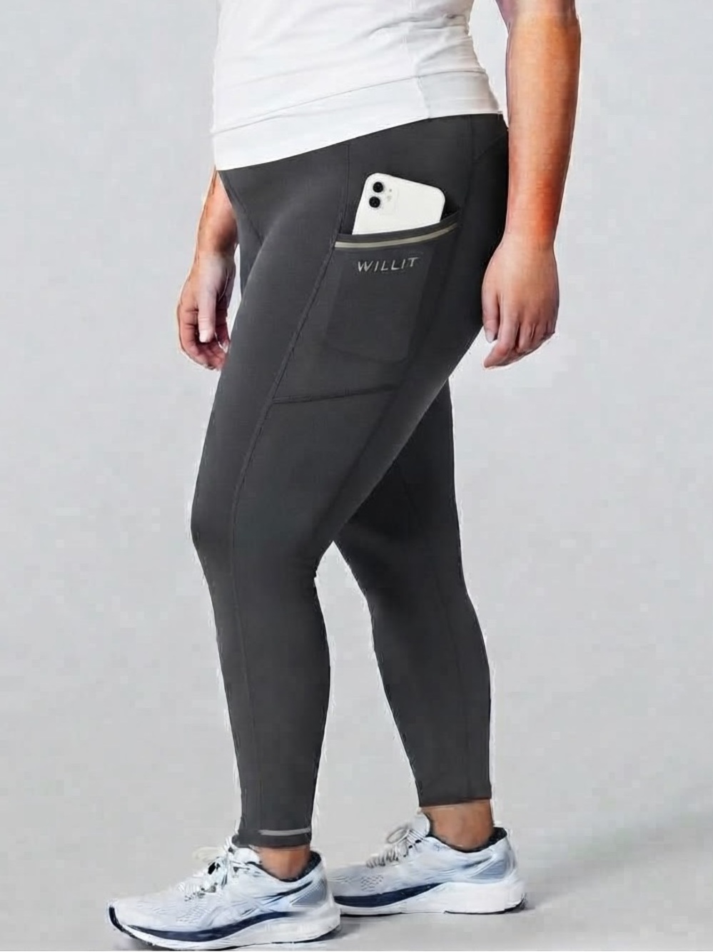 WILLIT Dark Grey Leggings, Sleek Athletic Fit, Deep Outside Pocket size XL